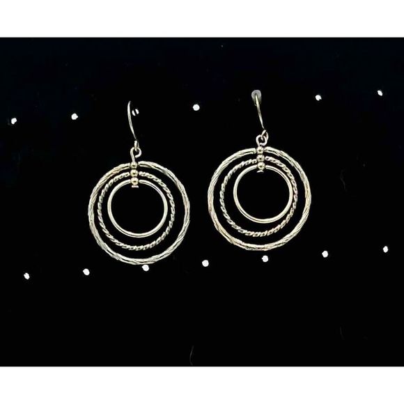 Silver Triple Hoops Metallic Dangle Earrings - Picture 1 of 3
